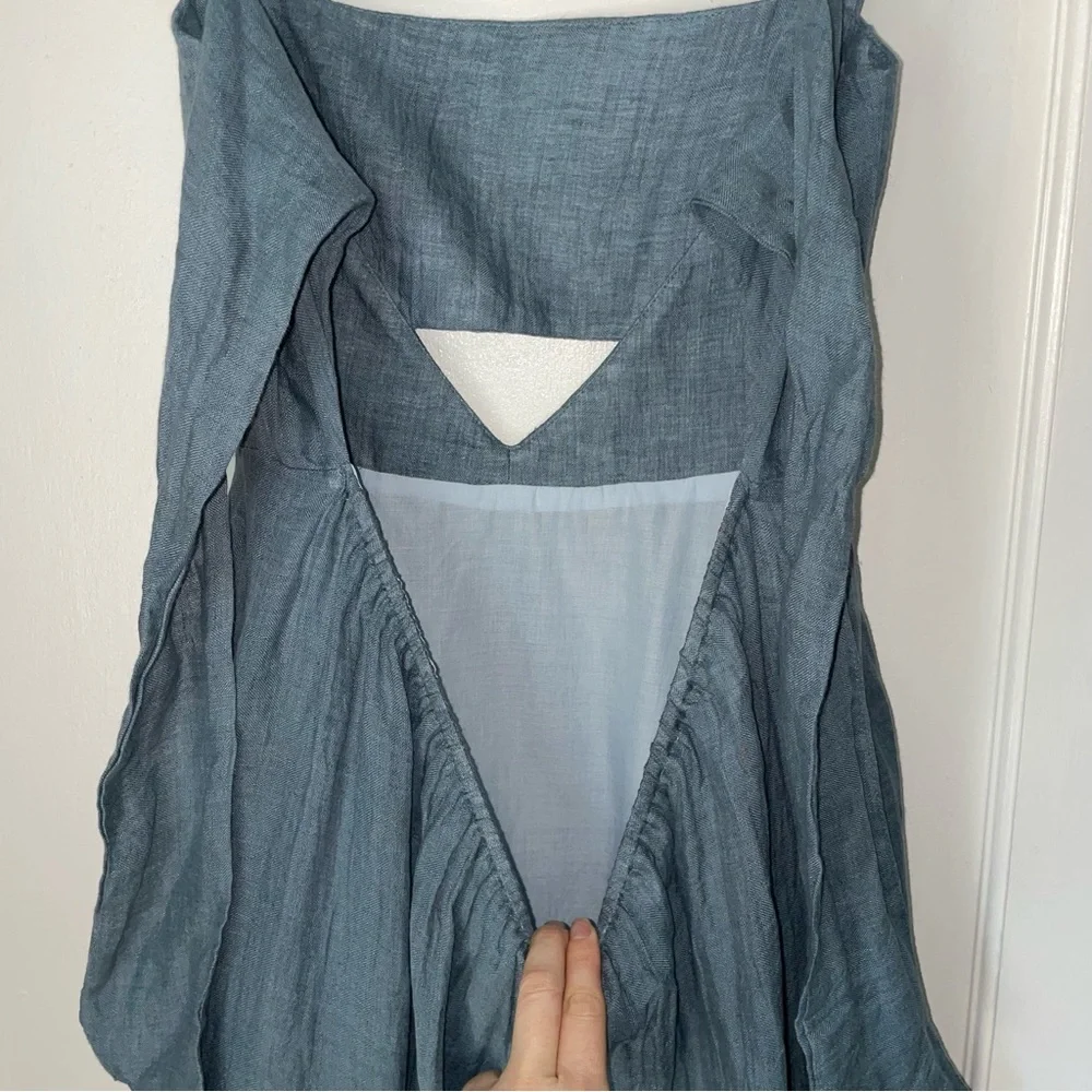 NWT Rumer (Anthropologie) 100% Linen Mia Maxi Dress Liberty Blue/Green Sm ($349) - Picture 9 of 13